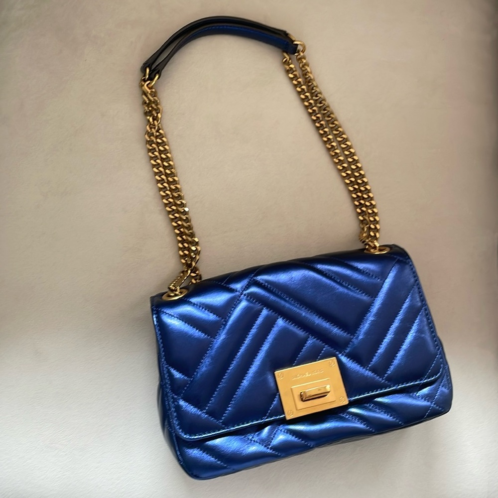 Michael Kors Vivianne Quilted Leather Medium Shoulder Flap Bag in Midnight Blue
